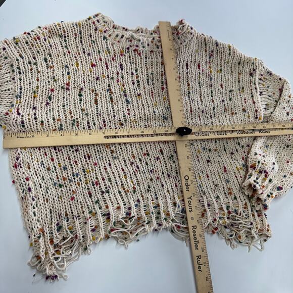Tularosa Sweater Womens X Small Cream Confetti Distressed Chenille Knit Pom Pom - Picture 9 of 11